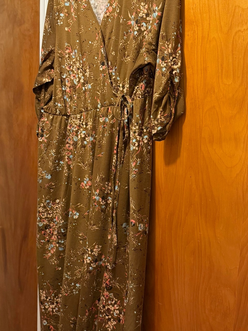 Terra & Sky Brown Floral Wrap Midi Dress with Tie Waist NWOT